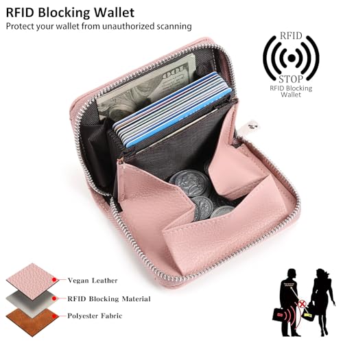 Image of GOIACII Womens Credit Card Holder Wallet Zip RFID Blocking Card Case Wallets Compact Size with ID Window Pink