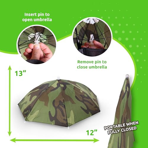 Image of Windy City Novelties 13 inch Hands-Free Umbrella Hat - Sun & Rain Protection for Outdoor Events, Fishing, Festivals & Costume Fun - Adjustable Fit for Adults & Kids