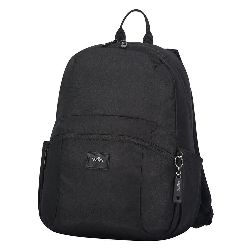 TOTTO - Mochila para Ordenador Portátil de 14 Pulgadas, Modelo Trik, 2 Compartimentos, 2 Bolsillos para Botella, Bolsillo Secreto, Espaldar Ergonómico, Cómodas Correas en S, Color Negro