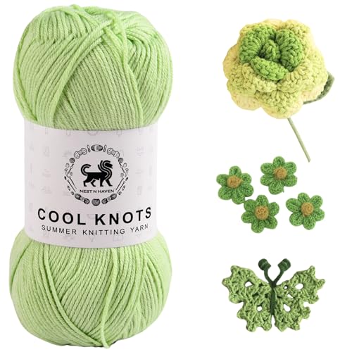 Image of NESTNHAVEN Cool Knots, Hand Knitting Yarn (1 Ball 100g) - Luxury Yarn for Crochet, Amigurumi, Embroidery, Toys, Garments, Flowers and Hobby Projects (Green)