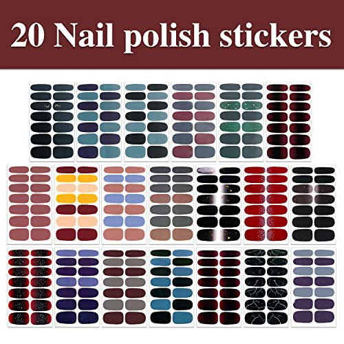 WOKOTO 20 Sheets 280 Pieces Dark Solid Nail Polish Stickers Mix Color Sticker Nail Polish Strips Solid Nail Stickers Full Nail Wraps Gel Nail Strips Wraps for Kids Women Girls Stick On Nails Decals - Thumbnail 2