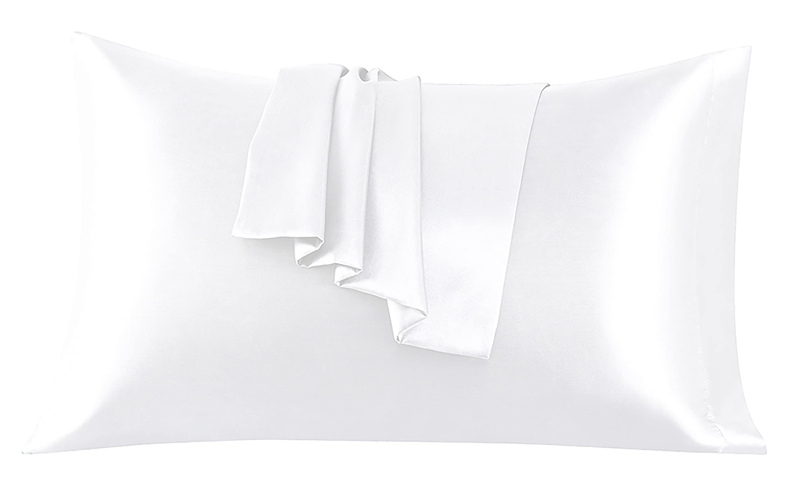 Set di 2 Federe in Raso 50 x 80 cm Bianco, Federa Cuscino Letto Morbida e Setosa al Tatto, Chiusura a Busta, Antiacaro e Ipoallergico, Protezione Capelli e Pelle & Antirughe