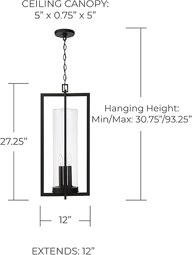 Miniatura 2 de Capital Lighting 948232BK Kent - Linterna colgante moderna de línea vertical con cilindro de vidrio transparente para exteriores, 3 luces, 180