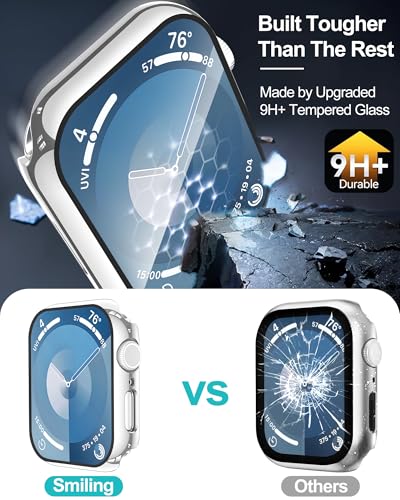 Image of Smiling 2 Pack Case Compatible with Apple Watch SE 3 (2025) / SE 2 / SE /Series 6 /5 /4 44mm with Tempered Glass Screen Protector, Hard PC Case Overall Protective Cover- 1 Black + 1 Silver