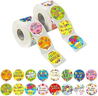 500 Pcs Adorable Round Happy Birthday Stickers in 8 Designs with Perforated Line Expanded Version (Each Measures 1.5" in Diameter)