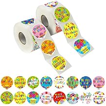 1000 PCS Adorable Balloon Shaped Happy Birthday Stickers in 16 Designs with Perforated Line Expanded Version Each Measures 1.5" in Diameter