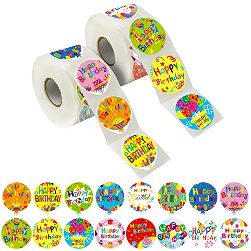 1000 PCS Adorable Balloon Shaped Happy Birthday Stickers in 16 Designs with Perforated Line Expanded Version (Each Measures 1.5' in Diameter)