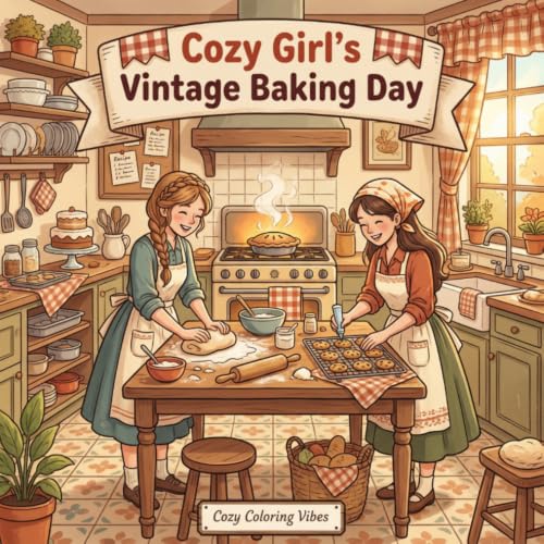 Cozy Girl's Vintage Baking Day: Cute Hygge Coloring Book for Adults & Teens | Easy Bold Line Retro Aprons, Rolling Pins, Recipe Cards, Pie Counters & ... Self-Care Gift (Cozy Girl Collection) image 2