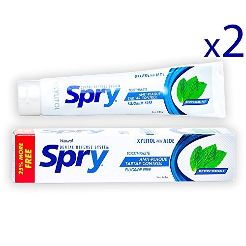 Spry Xylitol Toothpaste, Fluoride-Free, Natural Peppermint, Anti-Plaque and Tartar Control, 5 oz