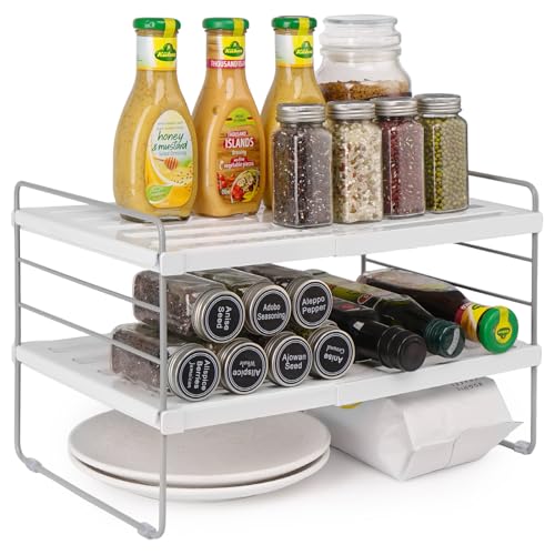 mepure Cupboard Organiser, Expandable Spice Rack, Height-Adjustable Kitchen Storage for Pantry Worktops or Cabinet,1 Pack