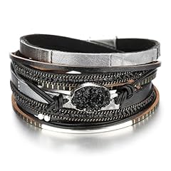 Leather Wrap Bracelets(black stone)