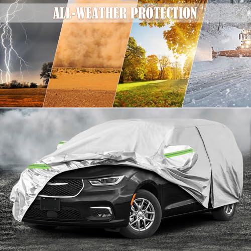 Image of Waterproof Car Covers Compatible with 2008-2016 Chrysler Town & Country and 2016-2025 Chrysler Pacifica, 6 Layers Silver Car Cover for Snow Rain Dust Protection