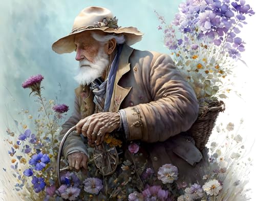 Toile sans cadre Meechi vieil homme fleurs haute qualité