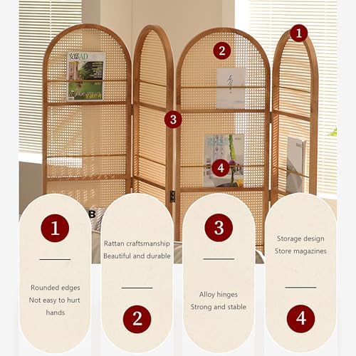 6.5' Tall Hand-Woven Rattan Room Divider - Freestanding Wood Partition for Home Office & Bedroom - Stylish Decorative Wall Panels for Privacy & Space Separation