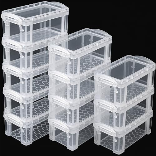 Image of testyu Small Plastic Box, 5 inch X 2.8 inch X 2 inch Stackable Mini Storage Box with Lid, Clear Organizer Container for Jewelry Beads, Small Crafts Items Accessories - -12 Pack