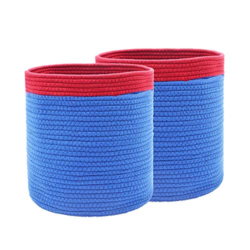 ICEBLUE HD Cotton Rope Blue Storage Baskets 12X12.5 Inches Woven Baskets Set of 2 Kids Toy Baskets Boxes Bins