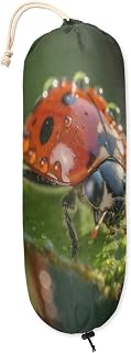 Plastic Bag Holder Dewdrop Ladybug Art Hanging Grocery Bag Holder for Plastic Bags Storage Organizer Waterproof Shopping Trash Bags Dispenser for Kitchen Cabinet Door