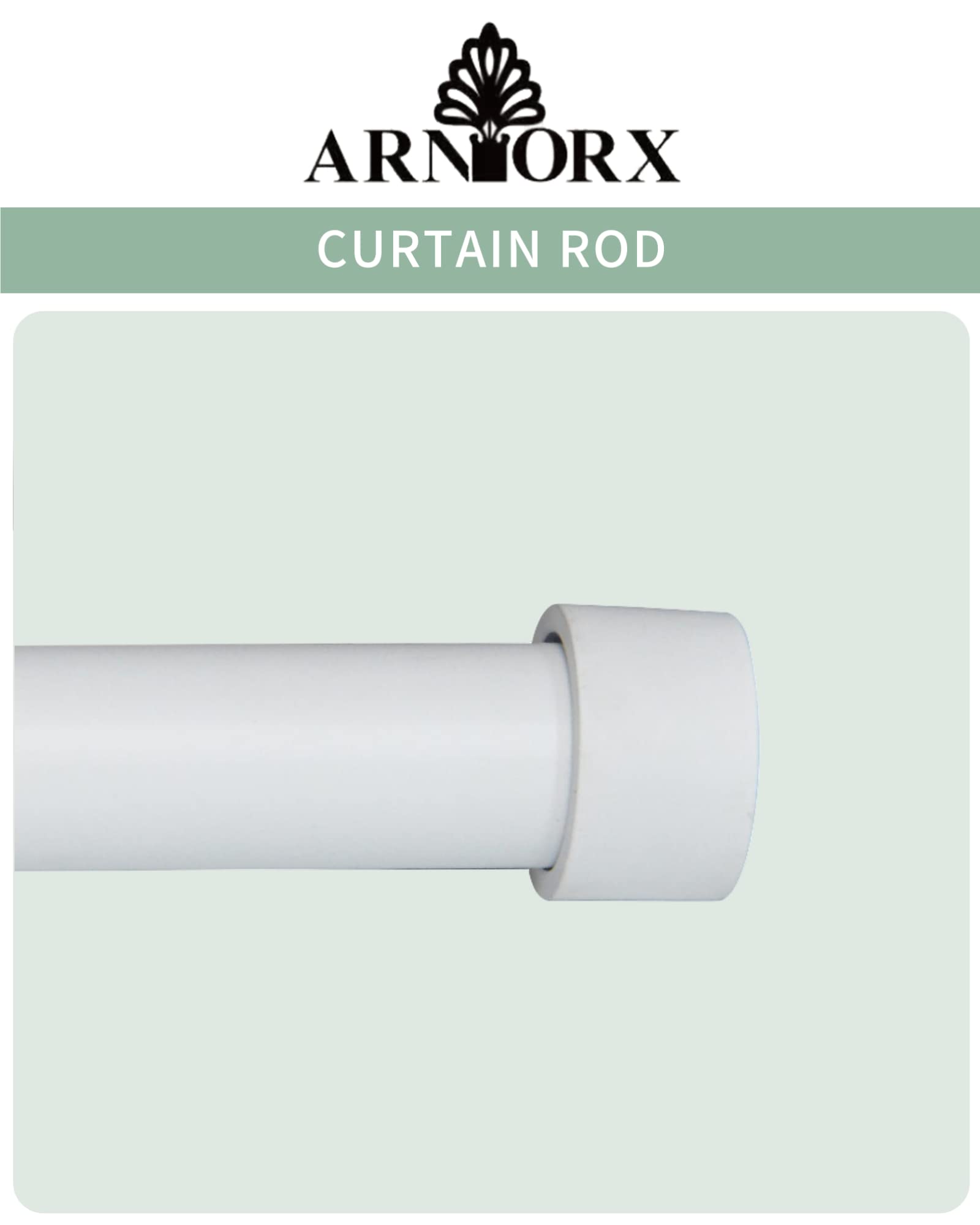 Arnorx Curtain Rods for Windows 86 to 120 Inch, 1 inch Heavy Duty Telescoping Steel Drapery Pole, Matching with Metal Cap Finals, Matte White