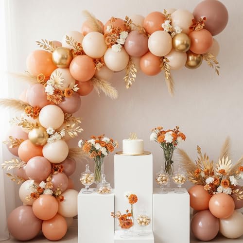 Image of RUBFAC Peach Balloons 129pcs Different Sizes Pack of 18 12 10 5 Inch, Latex Light Orange Blush Pink Balloon Garland Arch Kit for Wedding Bridal Shower Engagements Anniversary Baby Shower Birthday