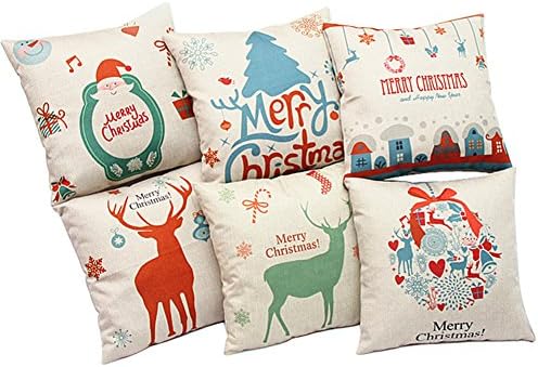 TSEAH Merry Christmas Series Cotton Linen Throw Pillow Case Decorative Cushion Cover Pillowcase Square 18" - (Set of 6)