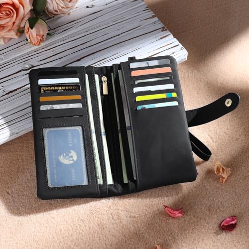 Personalized Wallet for Women Custom Birth Flower & Name Wristlet Women Wallets Leather Purse for Women Card Holder Wallet Gifts for Women Mom (Black)3