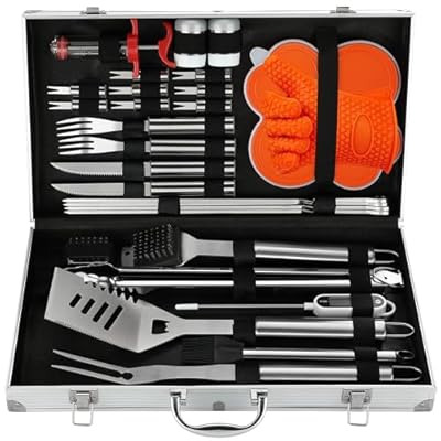 N NOBLE FAMILY 30Pcs Set Barbacoa de Acero Inoxidable Herramientas Barbacoa Profesional - Utensilios Barbacoa Variado y Completo - Kit Barbacoa para Hombres Mujeres Regalo | Ya disponible en tu tienda friki favorita! En mundofriki.es!