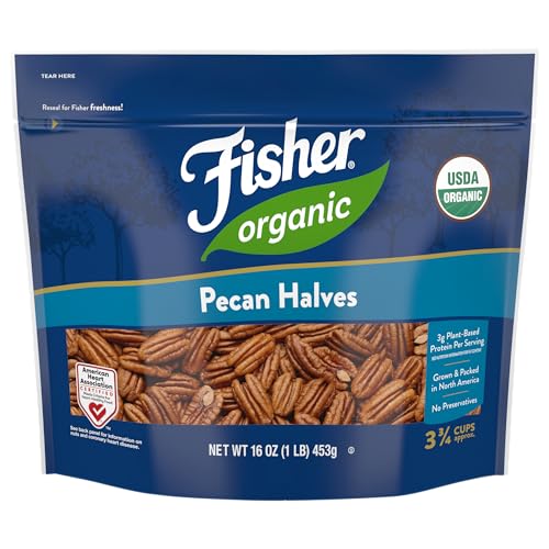 Fisher Organic Pecans Halves 16 oz, USDA Certified Organic, Unsalted