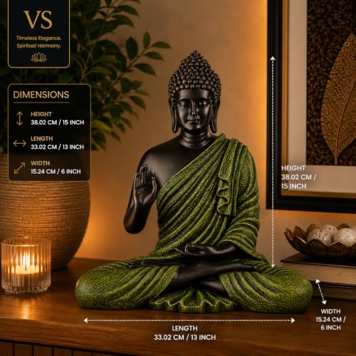 Image of Meditating Gautam Buddha Statue for Home Decor | Resin Lord Buddha Figurine Idol Showpiece Murti for Living & Meditation Room| Spiritual Decorative Gift Item (15 Inch / 38 cm)