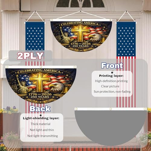 2PCS US 250th Anniversary Sign 250 Years Of Freedoms 1776-2026 1.5X3 Fan Banner Art Fan shaped flag for Front Door, by Generic - Used condition - Image 4