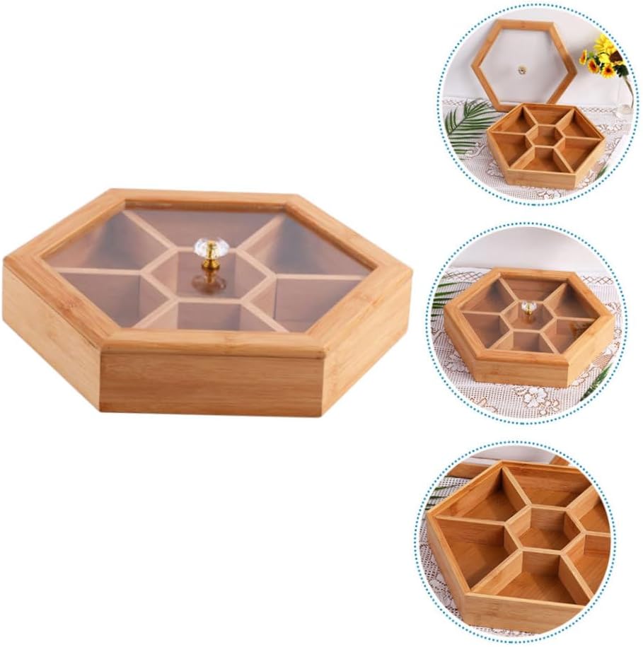 Garneck Handmade Wooden Jewelry Storage Box Lid Snack Dish Decorative Plate for Home