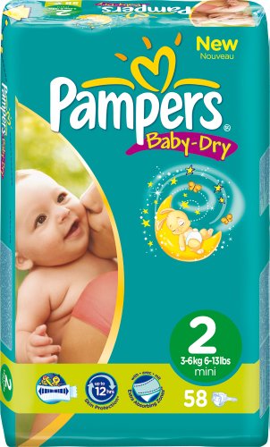 Pampers Baby Dry Gr.2 Mini 3-6 kg Sparpaket, 2er Pack (2 x 58 Stück)
