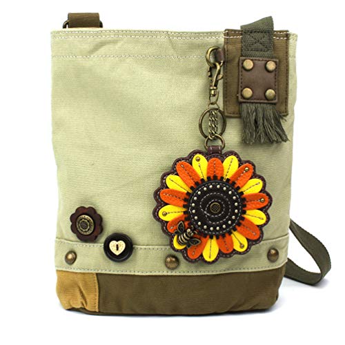 CHALA Patch Cross-Body Women Handbag, Sand Color Canvas Messenger Bag - Sunflower - Sand