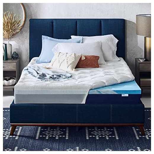 Sleep Innovations Cooling Comfort Gel Memory Foam Dual Layer Mattress Topper, 4 Inch, Queen Size, Pillow Top Cover
