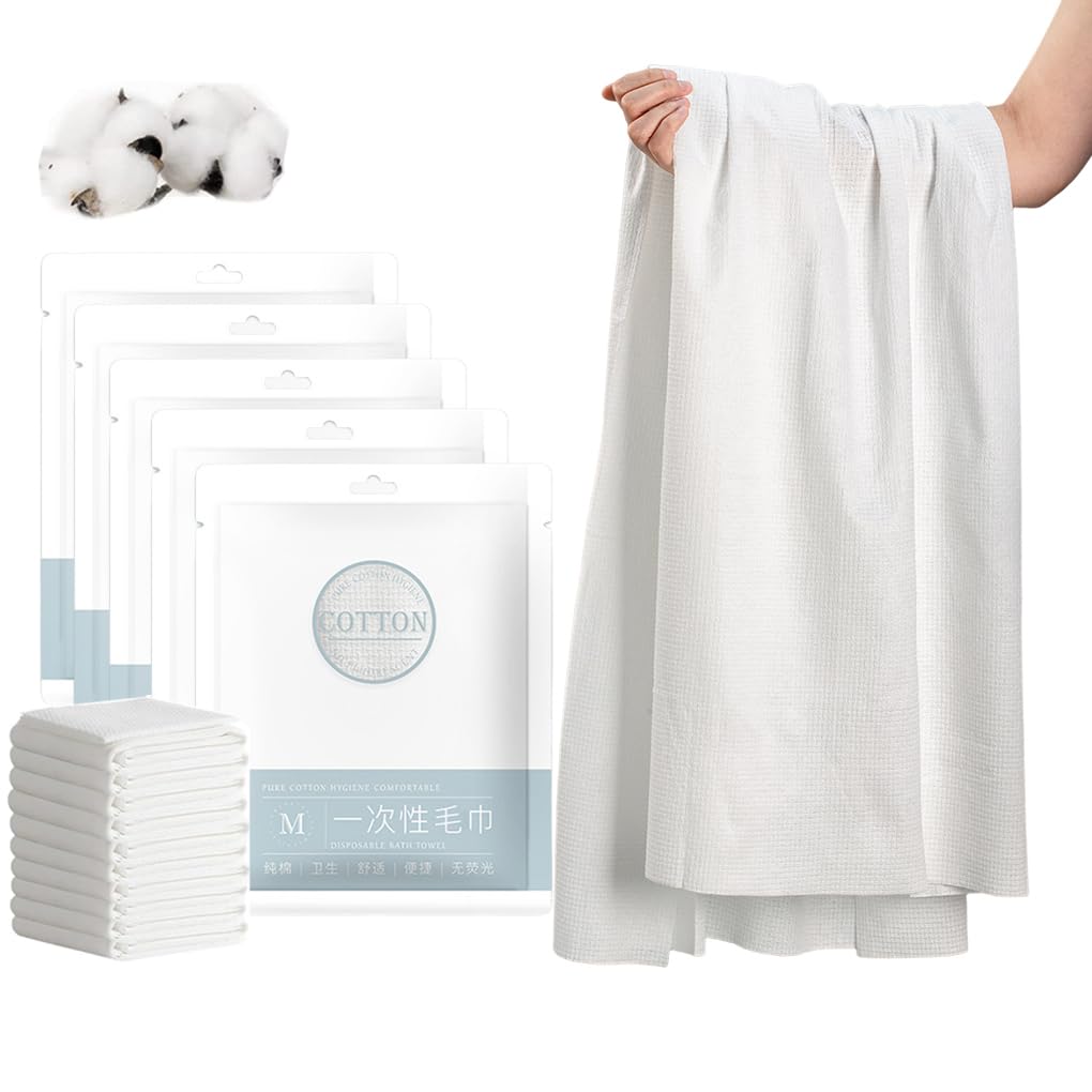 Aowin 10 Pack Disposable Bath Towels,Travel Portable Bath Towels,Thicken Soft Cotton Towels,Super Absorbent Towels for Traveling Camping Swimming,White Non Woven Cotton Towels for Hotel Spa Beach Gym