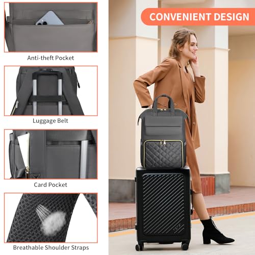 Image of BERTASCHE Lunch Backpack for Women, 15.6 Inch Laptop Backpack with Insulated Cooler Lunch box, Nurse Backpack for Teacher Work Travel College Picnic,Grey