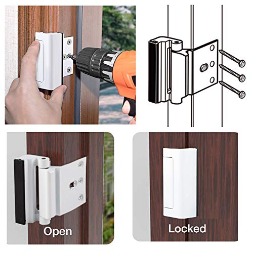 Home Security Door Lock, 2 Pack Childproof Door Reinforcement Lock with 3" Screws for Inward Swinging Door, Upgraded Night Lock to Defend Your Home (White） by BaoWeiJD - Used condition - Image 5
