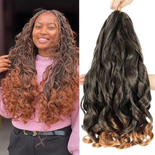 WIPPORYA Ombre French Curl Braiding Hair 24 Inch 6 Packs Loose Wave Bouncy Braid Hair Pre Stretched 100g/pack Yaki Curly Braiding Hair for Black Women Hair Extensions (T30)