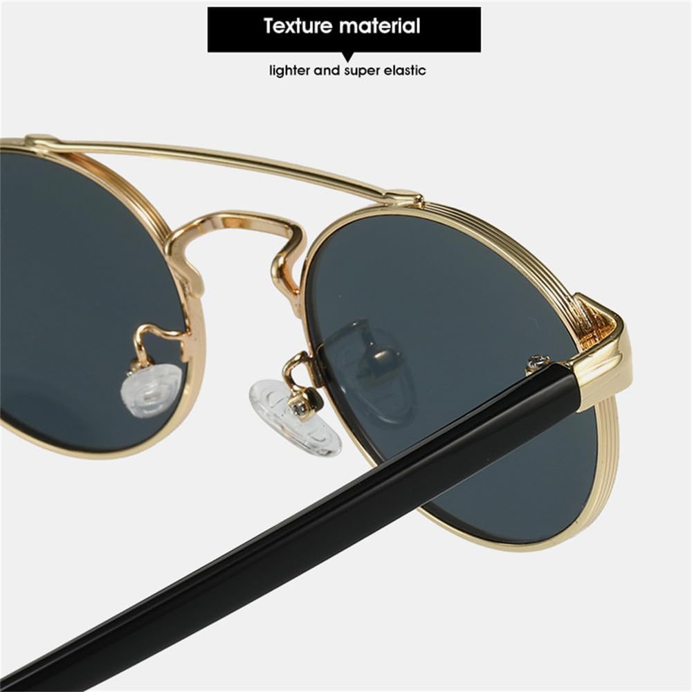 Vintage Double Beam Sunglasses Men Metal Sun Glasses Oval Eyewear for Women UV400 Mirror