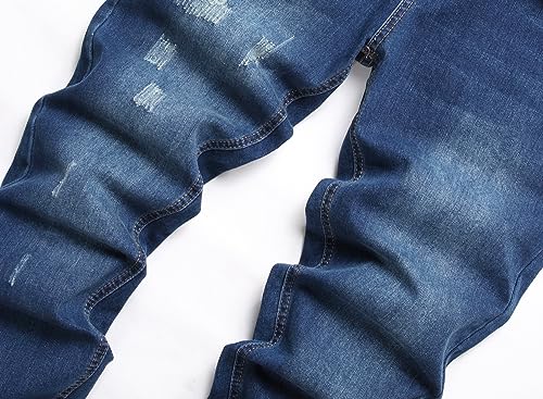 بنطلون جينز رجالي ضيق قابل للتمدد بقصة ضيقة وتصميم ممزق للرجال بتصميم عصري مريح وخصر مرن وتصميم كارجو بلون ازرق مقاس 36