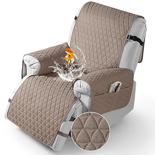 Image of TAOCOCO 100% Waterproof Recliner Chair Covers, Non Slip Recliner Covers that Stay in Place, One-Piece Washable Reclining Chair Cover with Elastic Straps, Taupe, Fits 30 inch Seat Width