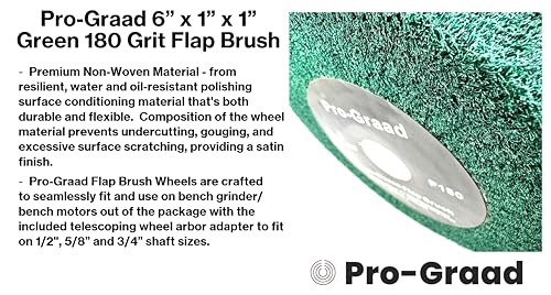 Image of 6 inch x 1 inch Green 180 Grit Non-Woven Bench Grinder Polishing Burnishing Satin Finishing Flap Brush Wheel for Aluminum Copper Metal Golf Club Refurbishing, Compatible for 1 /2 inch, 5 /8 inch, 3 /4 inch Arbor