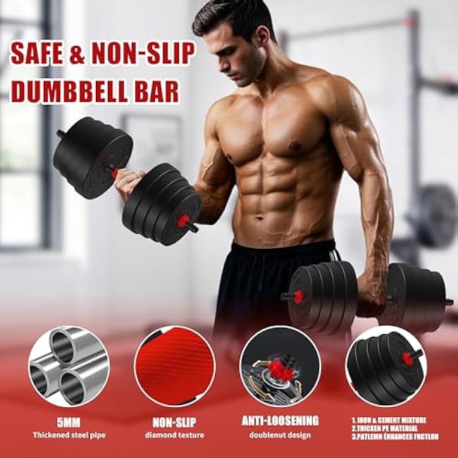 90 LB/75 LB/45 LB/25 LB Adjustable Dumbbells 4-in-1 Dumbbells Set Free Weight Set with Connector ¨C Convert to Barbell, Kettlebell & Push-Up Stands | Interchangeable Weight Plates, Non-Slip Grips for Home Gym