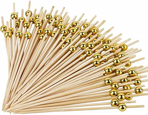 BEDEONE 200 Pcs Cocktail Picks for Drinks, Fancy Toothpicks for Appetizers, Bamboo Cocktail Picks for Appetizers, Cocktail Toothpicks Cocktail Skewers Appetizer Picks for Party - 4.7 Inch