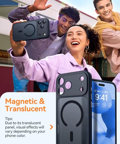 Image of CANSHN Magnetic Compatible with iPhone 17 Pro Case, Upgraded [Full Camera Protection] [Compatible with Magsafe] [Translucent Matte] Shockproof Protective Phone Cover 6.3 Inch - Black