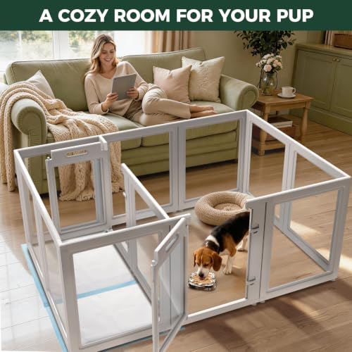 Image of FXW AuraSpace Acrylic Dog Playpen System with Lick Mat, 35 inch H, 12 Panels