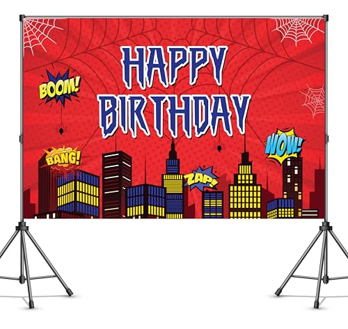 Image of IndoTribe Spidey and Friends Birthday Backdrop 6x4 ft - Spidey Birthday Decorations for Kids, Superhero Party Decorations Backdrop, Spidey and His Amazing Friends Birthday Banner Background