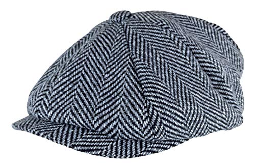 Mens Herringbone Pattern Thinsulate Fleece Lined Winter Wool Newsboy Hat Cap (M/L, GL606 Grey)