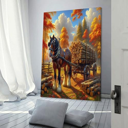 Tableau impression sur toile cheval au coucher de soleil pour couloir 60x90cm