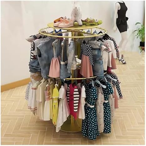 360° Rotating Clothes Rack, Floor Standing Garment Hanger with Top Shelf for Apparel & Accessories Organization, Space-Saving Design for Home & Retail Use