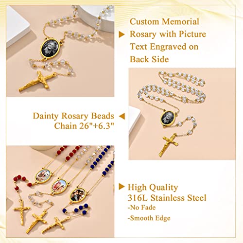Custom4U Personalized Rosary with Picture Custom Rosary Beads Catholic Necklace for Women Men Miraculous Medal Crucifix Cross Y Necklace Stainless Steel Chain Rosary Prayer Gifts (with Gift Box)3